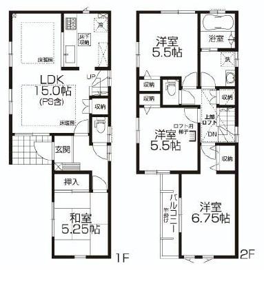 Floor plan. (Building 2), Price 46,900,000 yen, 4LDK, Land area 81.22 sq m , Building area 91.33 sq m