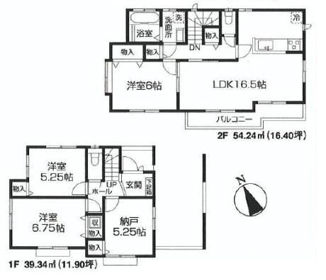 Floor plan. (1 Building), Price 48,800,000 yen, 4LDK, Land area 88.7 sq m , Building area 93.58 sq m