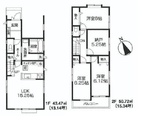 Floor plan. (3 Building), Price 45,800,000 yen, 4LDK, Land area 90.73 sq m , Building area 94.19 sq m