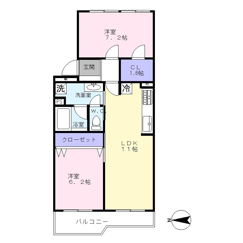 Floor plan. 2LDK, Price 24,800,000 yen, Occupied area 59.77 sq m , Balcony area 6.71 sq m