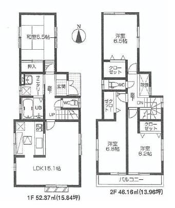 Floor plan. (1 Building), Price 48,800,000 yen, 4LDK, Land area 95.92 sq m , Building area 98.53 sq m