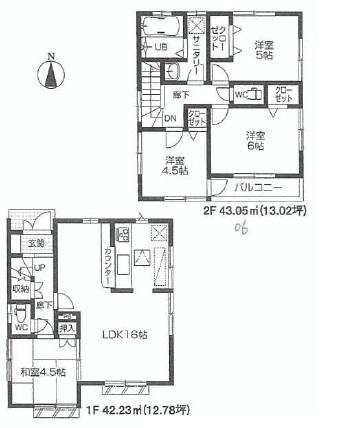 Floor plan. (6 Building), Price 45,800,000 yen, 4LDK, Land area 107.32 sq m , Building area 85.29 sq m