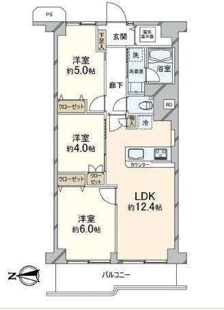 Floor plan. 3LDK, Price 30,900,000 yen, Footprint 61.6 sq m , Balcony area 7.6 sq m