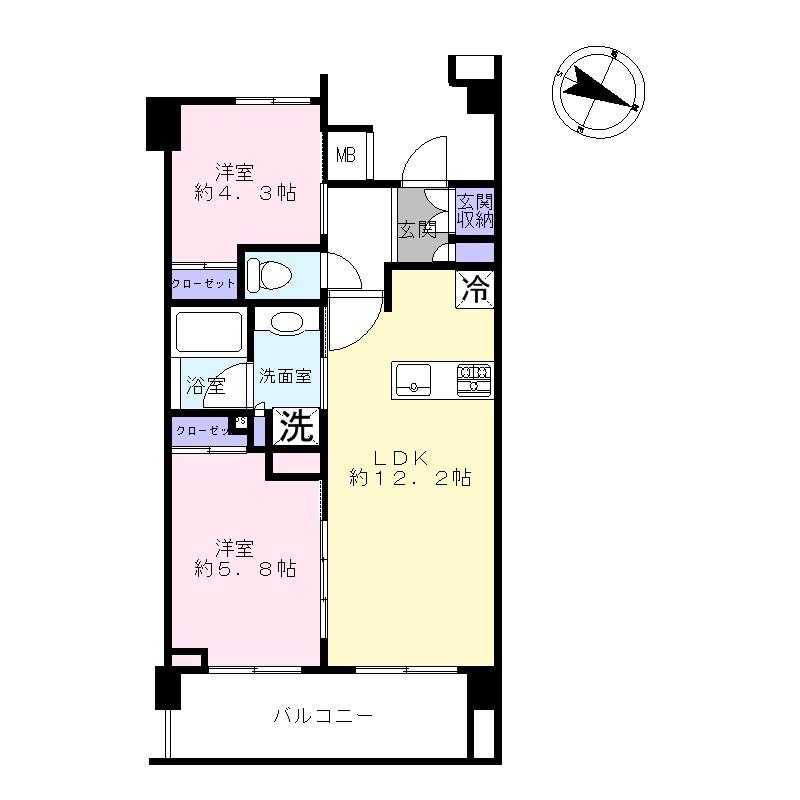 Floor plan. 2LDK, Price 36,900,000 yen, Occupied area 50.45 sq m , Balcony area 7.65 sq m