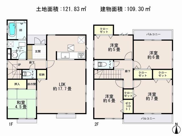 Floor plan. 62,800,000 yen, 5LDK, Land area 121.89 sq m , Building area 109.3 sq m