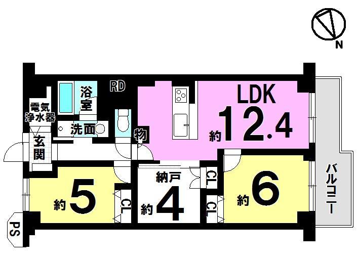 Floor plan. 2LDK+S, Price 30,900,000 yen, Footprint 61.6 sq m , Balcony area 7.6 sq m