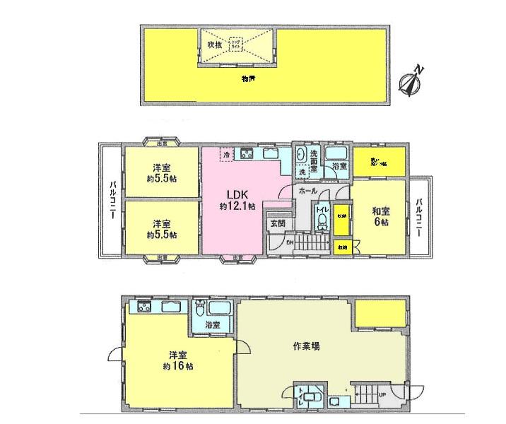 Floor plan. 39,800,000 yen, 4LDK + S (storeroom), Land area 120.15 sq m , Large residential building area 142.35 sq m 4LDK + storeroom