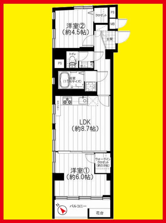 Floor plan. 2LDK, Price 21.9 million yen, Occupied area 49.93 sq m , Balcony area 5.27 sq m