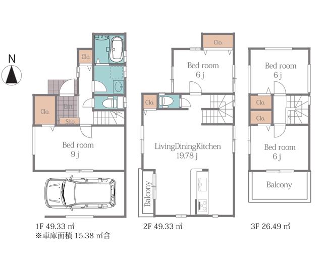 Floor plan. 51,800,000 yen, 4LDK, Land area 75.04 sq m , Building area 125.15 sq m 1 Building floor plan (51.8 million yen)