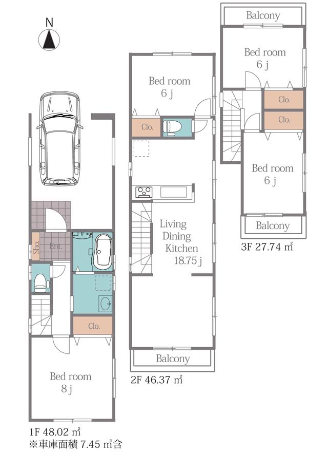 Floor plan. 49,800,000 yen, 4LDK, Land area 81.07 sq m , Building area 122.13 sq m 3 Building floor plan (49.8 million yen)