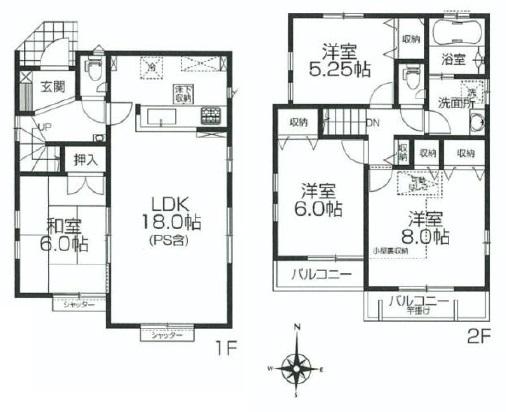 Floor plan. (4 Building), Price 53,800,000 yen, 4LDK, Land area 100.86 sq m , Building area 97.29 sq m