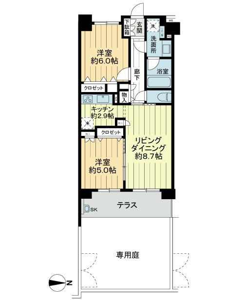 Floor plan. 2LDK, Price 31.5 million yen, Occupied area 54.19 sq m