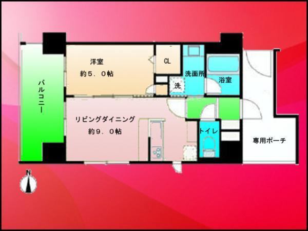 Floor plan. 1LDK, Price 29,300,000 yen, Occupied area 35.64 sq m , Balcony area 8.73 sq m