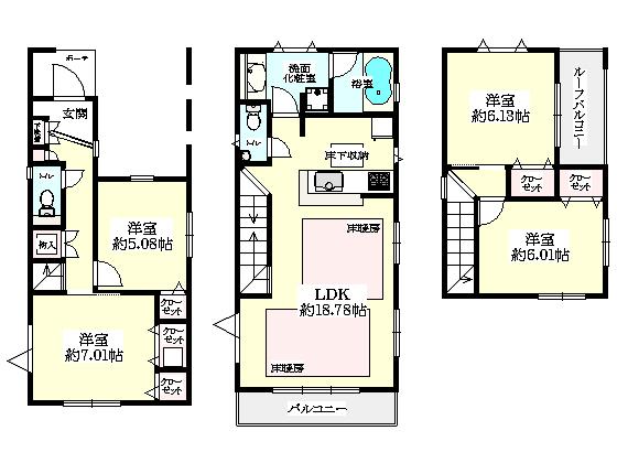 Floor plan. (C section), Price 50,800,000 yen, 4LDK, Land area 76.43 sq m , Building area 113.22 sq m