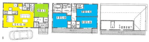 Floor plan. (B Building), Price 49,800,000 yen, 4LDK, Land area 80.8 sq m , Building area 80.78 sq m