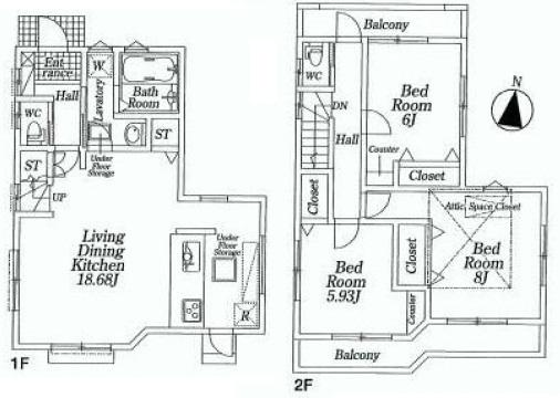 Floor plan. 51,800,000 yen, 3LDK, Land area 88.17 sq m , Building area 88.08 sq m