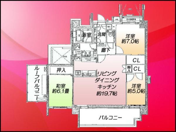 Floor plan. 3LDK, Price 43,400,000 yen, Occupied area 83.74 sq m , Balcony area 21.59 sq m