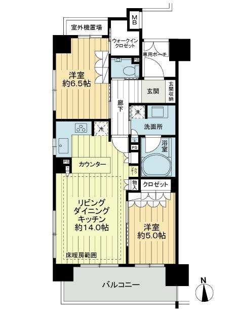 Floor plan. 2LDK, Price 37,600,000 yen, Occupied area 60.05 sq m , Balcony area 9.72 sq m