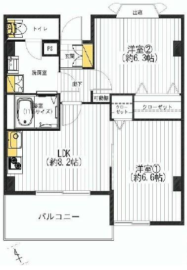 Floor plan. 2LDK, Price 21.9 million yen, Occupied area 46.85 sq m , Balcony area 4 sq m