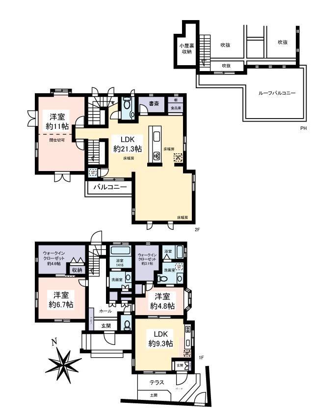 Floor plan. 69,900,000 yen, 5LLDDKK, Land area 146.12 sq m , Building area 144.3 sq m