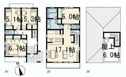 Floor plan. (B Building), Price 61,900,000 yen, 4LDK, Land area 101.42 sq m , Building area 97.28 sq m