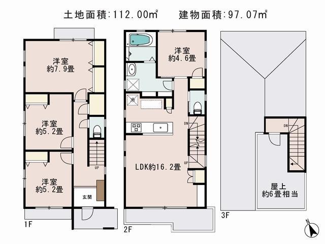 Floor plan. (C Building), Price 59,500,000 yen, 4LDK, Land area 112.94 sq m , Building area 97.07 sq m