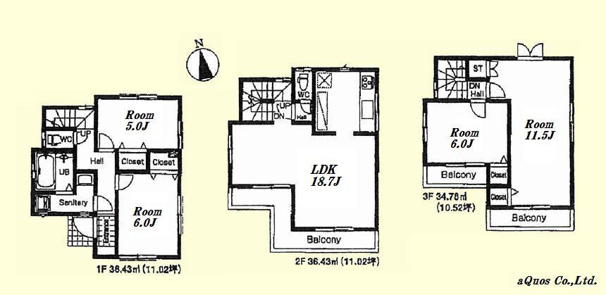 Floor plan. (1 Building), Price 52,800,000 yen, 4LDK, Land area 75 sq m , Building area 107.64 sq m