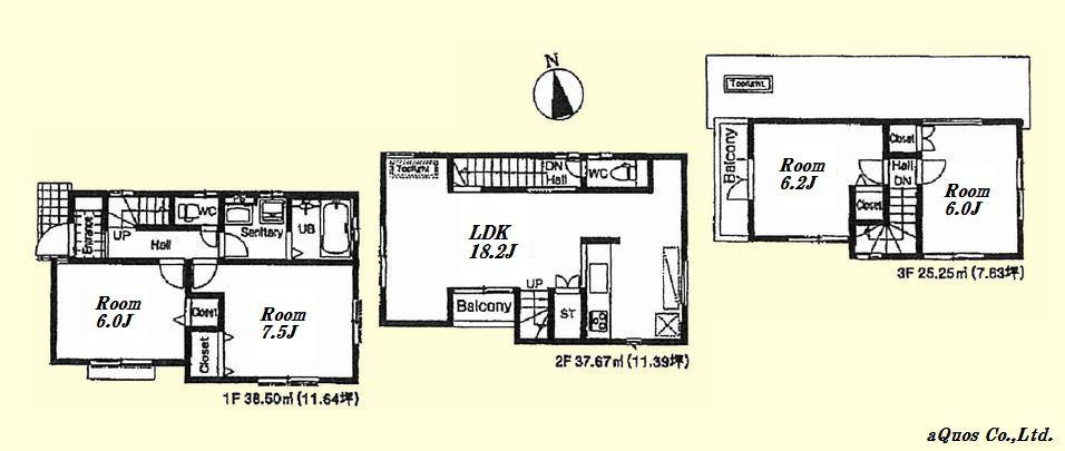 Floor plan. (3 Building), Price 44,800,000 yen, 4LDK, Land area 80.02 sq m , Building area 101.42 sq m