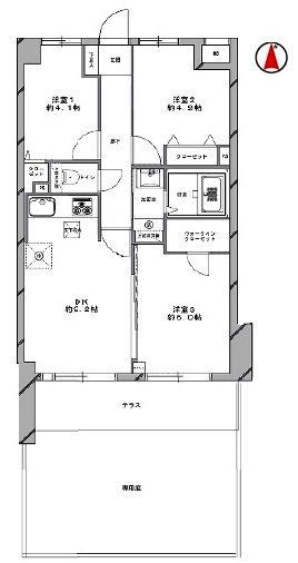 Floor plan. 3DK, Price 31,800,000 yen, Occupied area 56.05 sq m