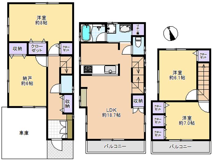 Floor plan. (A Building), Price 55,800,000 yen, 4LDK, Land area 80.21 sq m , Building area 120.17 sq m