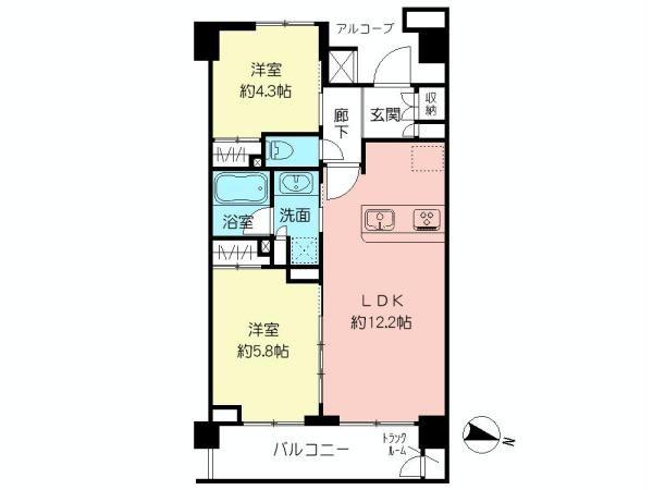 Floor plan. 2LDK, Price 36,900,000 yen, Occupied area 50.45 sq m , Balcony area 7.65 sq m of Mato