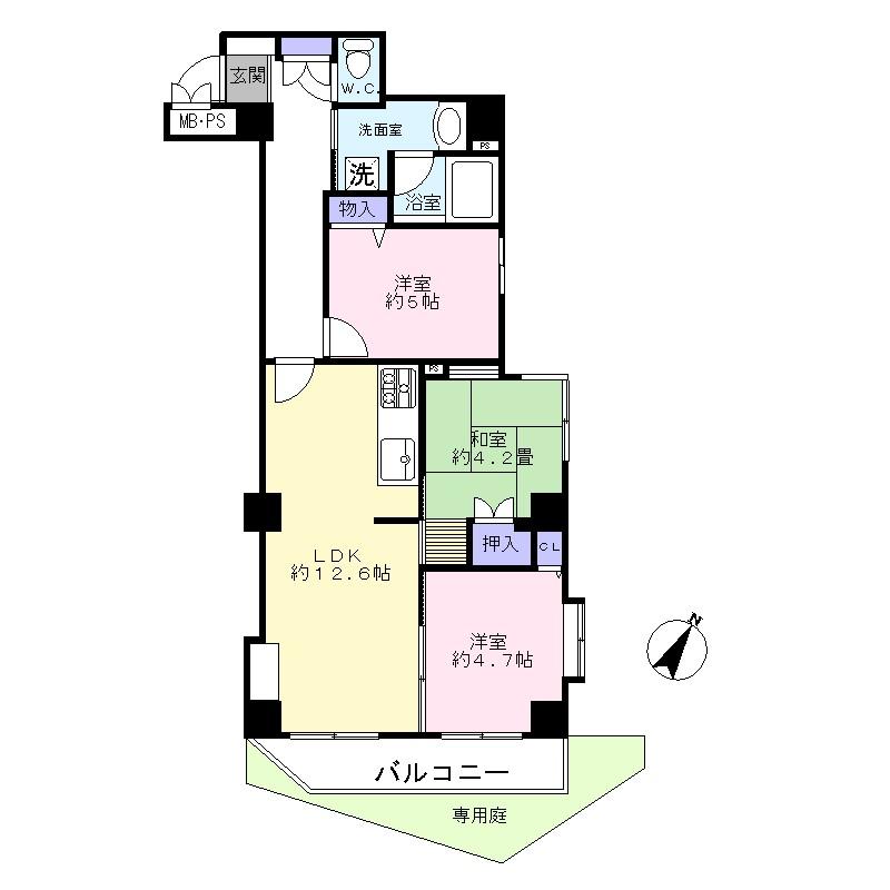 Floor plan. 3LDK, Price 26,690,000 yen, Occupied area 65.46 sq m , Balcony area 5.77 sq m