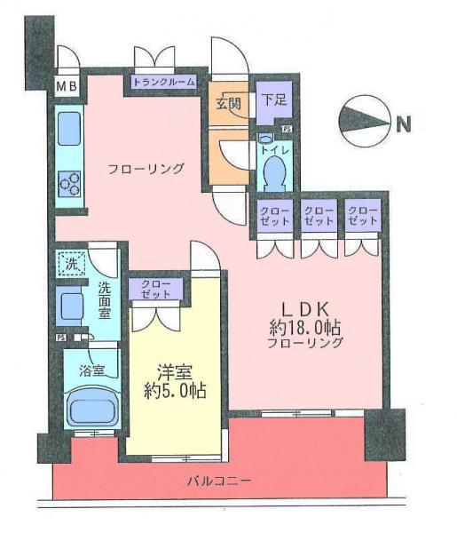 Floor plan. 1LDK, Price 28.8 million yen, Occupied area 54.86 sq m , Balcony area 11.98 sq m