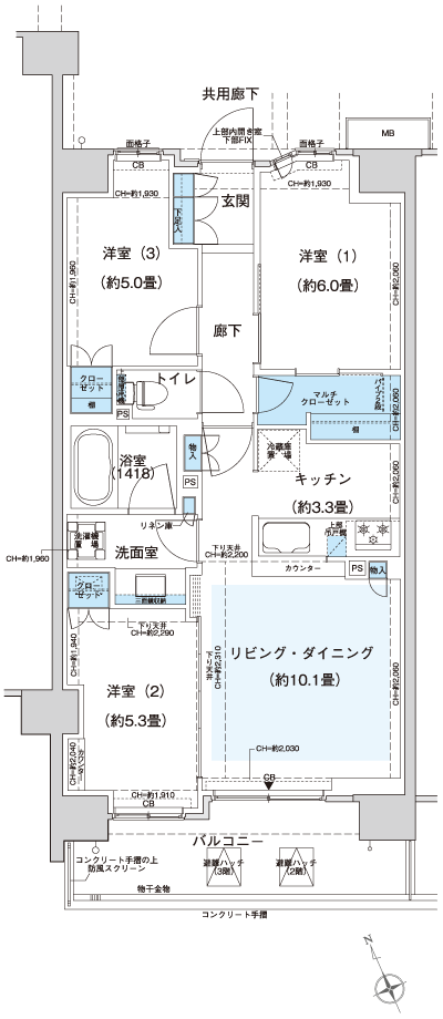 Floor: 3LDK + MC, the area occupied: 66.4 sq m