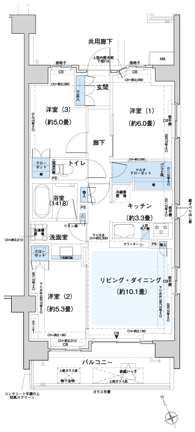 Floor: 3LDK + MC, the area occupied: 66.4 sq m