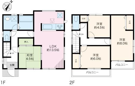Floor plan. (Building 2), Price 43,800,000 yen, 4LDK, Land area 117.95 sq m , Building area 91.9 sq m