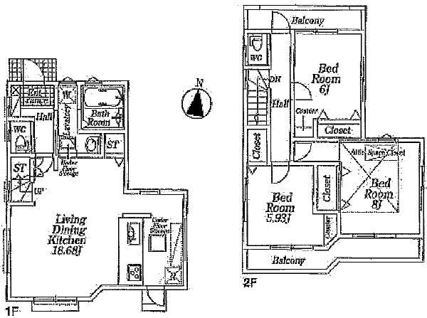Floor plan. 51,800,000 yen, 3LDK, Land area 88.17 sq m , Building area 88.08 sq m