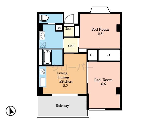 Floor plan. 2LDK, Price 21.9 million yen, Occupied area 46.85 sq m , Balcony area 4 sq m