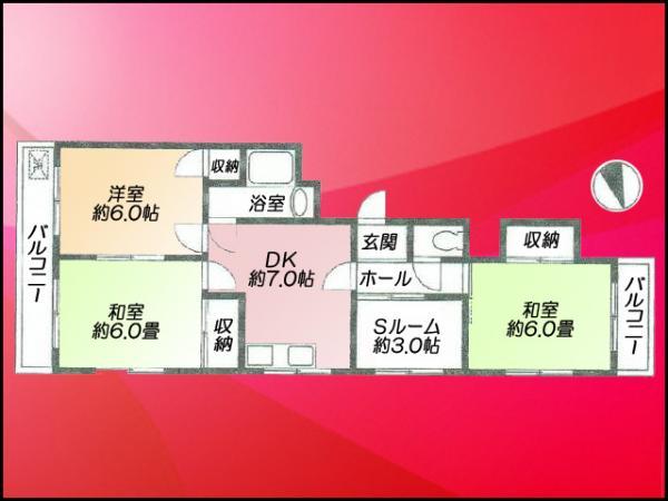 Floor plan. 3DK+S, Price 15.8 million yen, Occupied area 54.73 sq m , Balcony area 8 sq m floor plan
