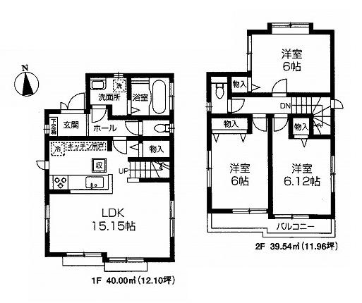 Floor plan. (Building 2), Price 38,800,000 yen, 3LDK, Land area 100.85 sq m , Building area 79.54 sq m