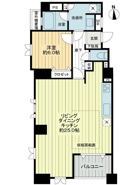 Floor plan. 1LDK, Price 43,800,000 yen, Occupied area 73.57 sq m , Balcony area 5.5 sq m