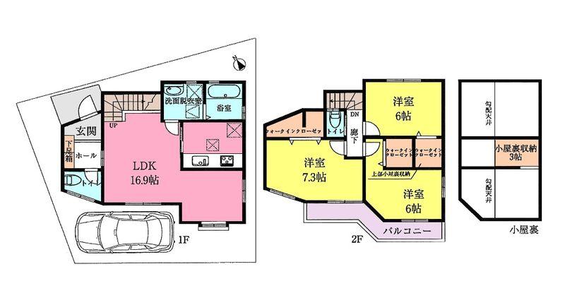 Floor plan. 44,800,000 yen, 3LDK, Land area 89.55 sq m , Building area 87.77 sq m Oizumigakuen New construction