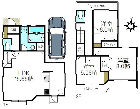 Floor plan. Price 51,800,000 yen, 3LDK, Land area 88.17 sq m , Building area 88.08 sq m