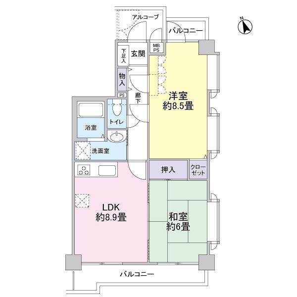Floor plan. 3DK, Price 22 million yen, Footprint 52.4 sq m , Between the balcony area 7.62 sq m floor plan