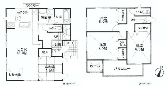 Floor plan. (Building 2), Price 55,800,000 yen, 4LDK, Land area 120 sq m , Building area 99.78 sq m