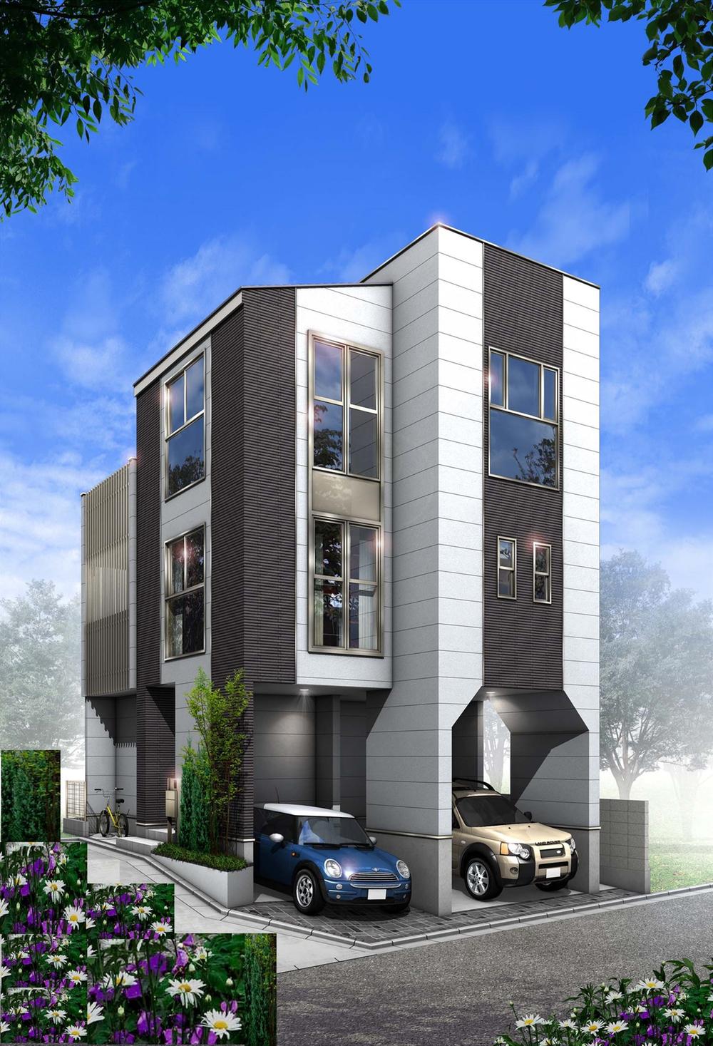 Building plan example (Perth ・ appearance). Stylish urban three-story house