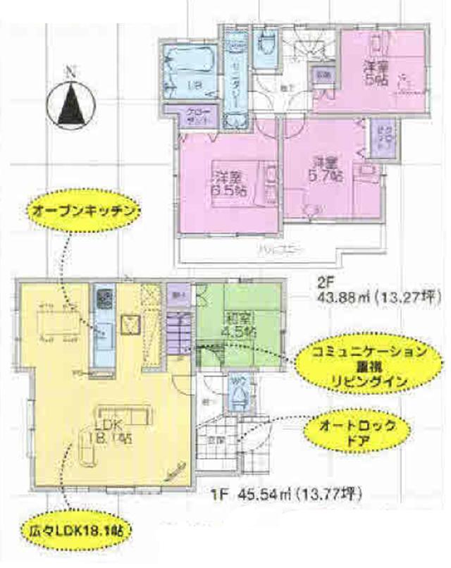 Floor plan. (Building 2), Price 58,800,000 yen, 4LDK, Land area 91.49 sq m , Building area 89.42 sq m