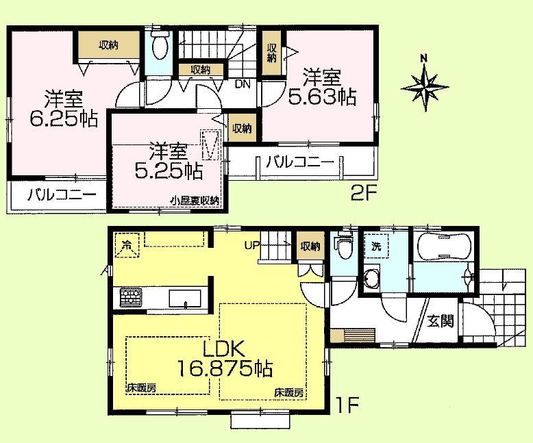 Floor plan. (Building 2), Price 45,800,000 yen, 3LDK, Land area 80.02 sq m , Building area 82.18 sq m