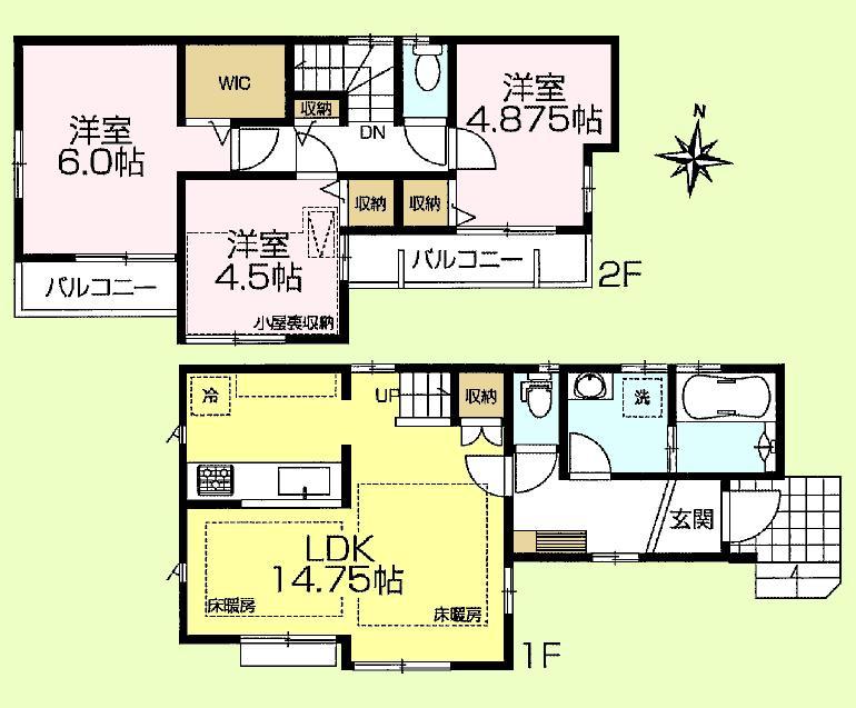 Floor plan. (1 Building), Price 46,800,000 yen, 3LDK, Land area 80.02 sq m , Building area 77.42 sq m