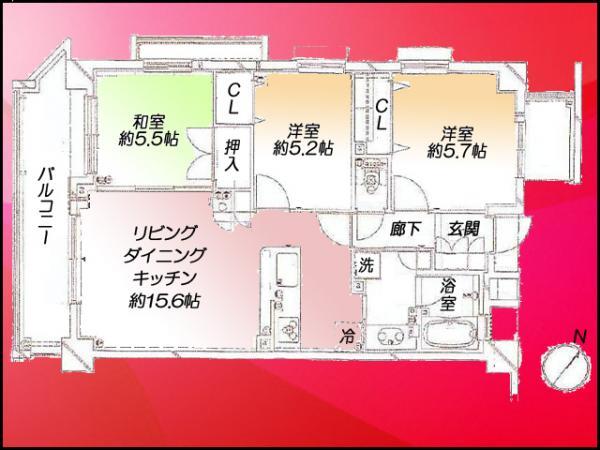 Floor plan. 3LDK, Price 39,800,000 yen, Footprint 71.8 sq m , Balcony area 22.68 sq m